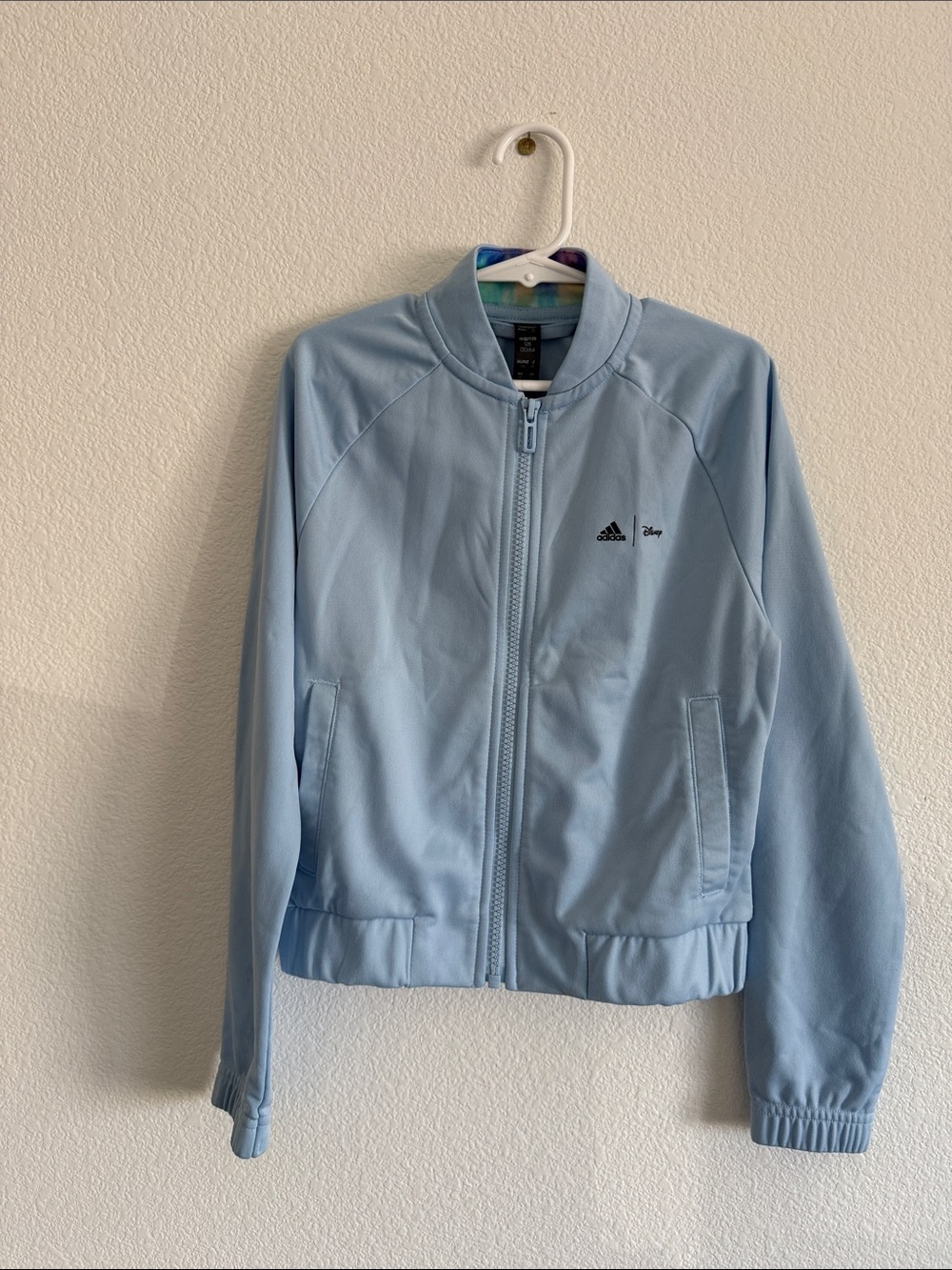 Adidas x Disney Girl's Pastel Blue Zip Bomber Jacket